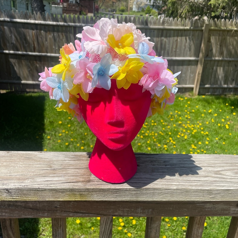 Vintage Floral Netted Wig Hat Multicolor